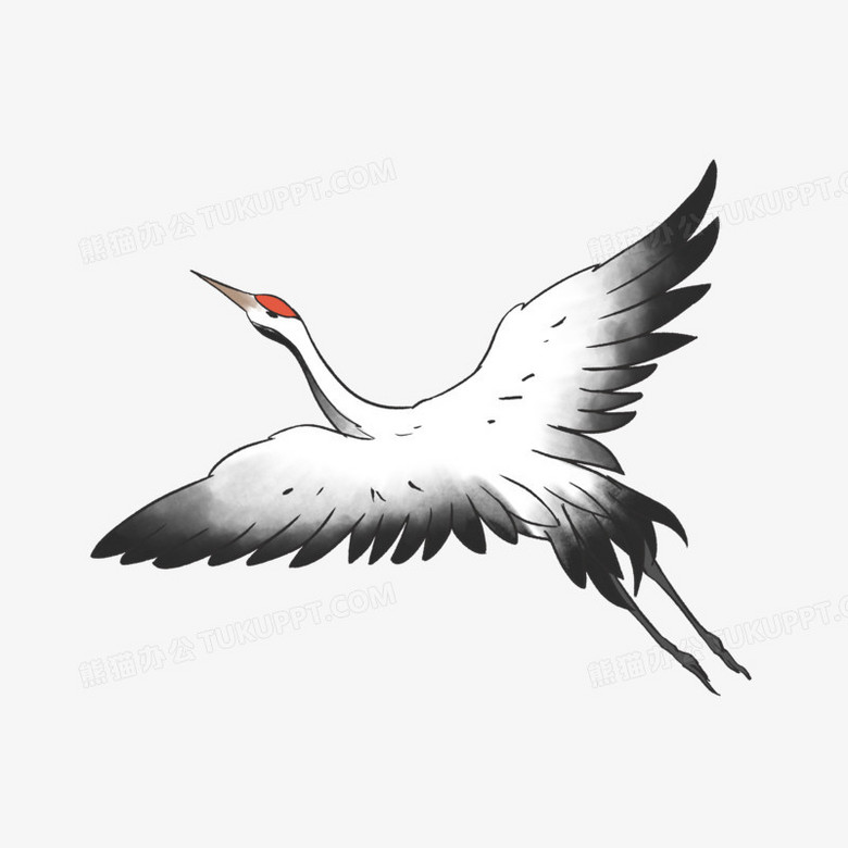 上海软件设计中的手绘水墨飞翔仙鹤素材应用